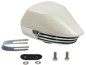 Allpa Messingverchromtes Elektromagnetisches Signalhorn Mit Weißer Kunststoff-Kappe, Einklang, L=155mm, 12v - 000500 72dpi - 9000500