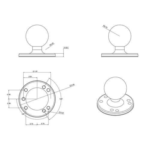 Ram Mount | D Kugel | RAM-D-202U Runde Basisplatte D Kugel - 6rmpm93q - 900405013